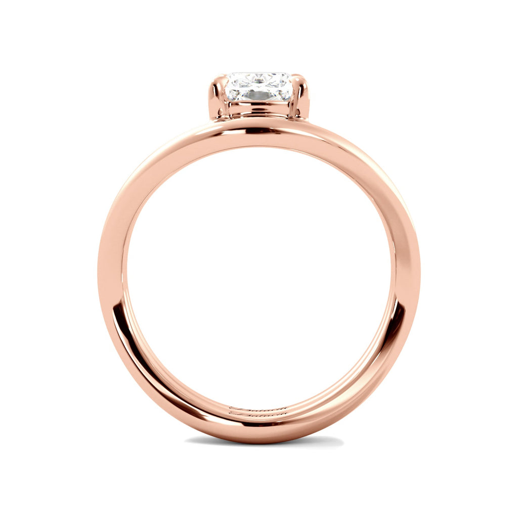 Rose Gold Elongated Cushion Modern Curved Solitaire Engagement Ring Set