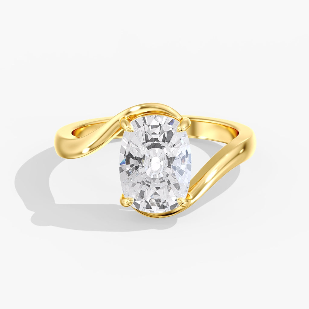 Yellow Gold Modern Elongated Cushion Diamond Bypass Ring Front View