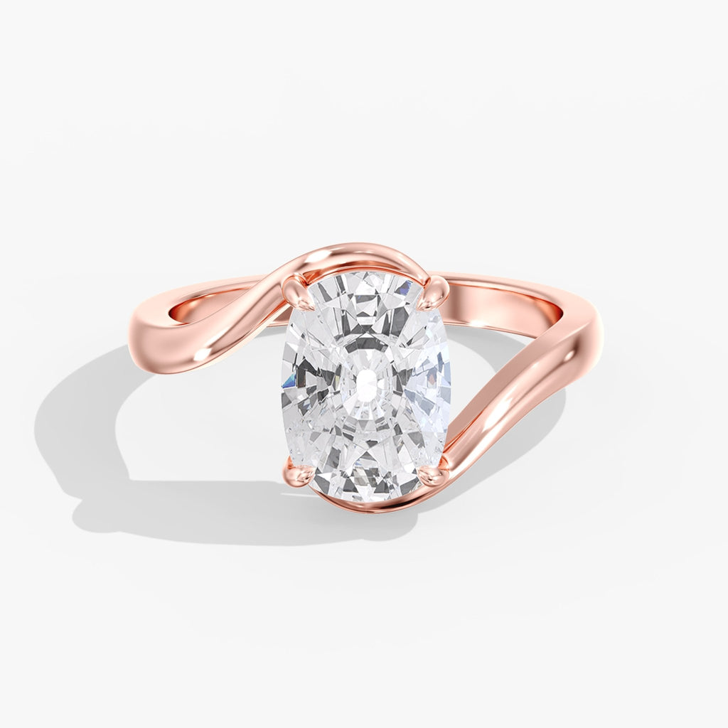 Rose Gold Modern Elongated Cushion Diamond Bypass Ring Front View