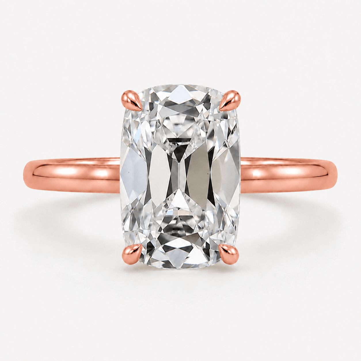 Elongated Cushion Old Mine Cut Diamond Engagement Ring Rose Gold