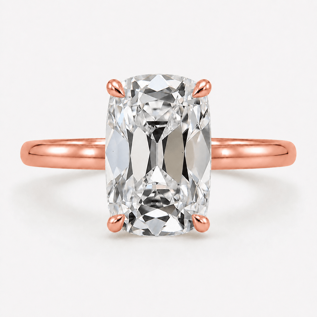 Elongated Cushion Old Mine Cut Diamond Engagement Ring Rose Gold