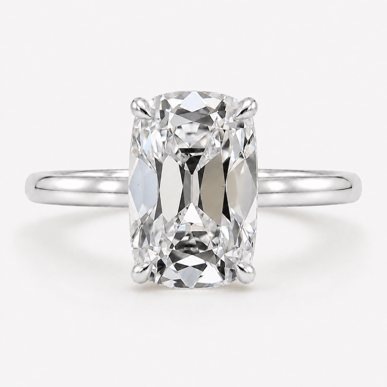 Elongated Cushion Old Mine Cut Diamond Engagement Ring White Gold