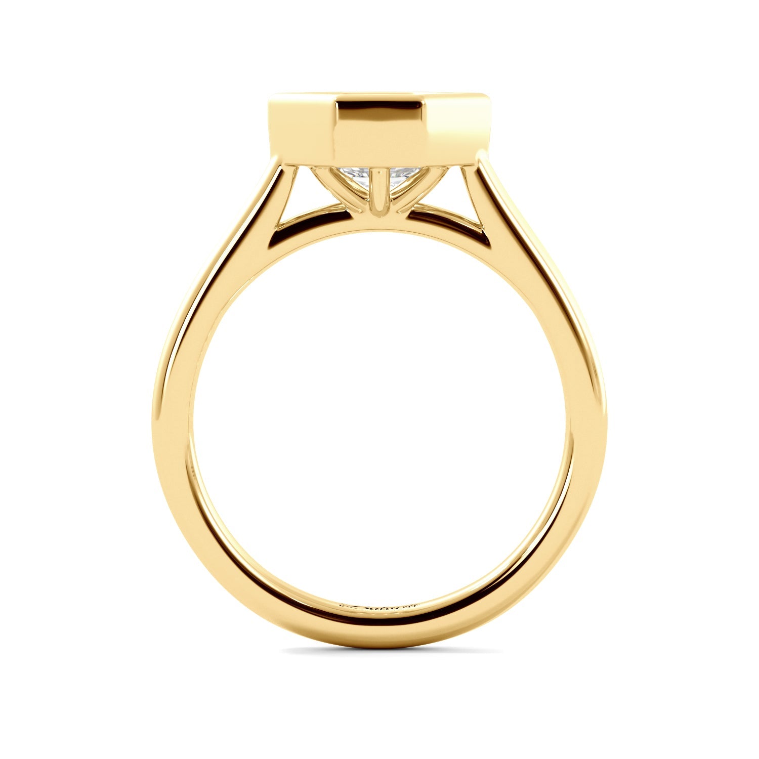 Yellow Gold Elongated Hexagon Bezel Ring Side Angle