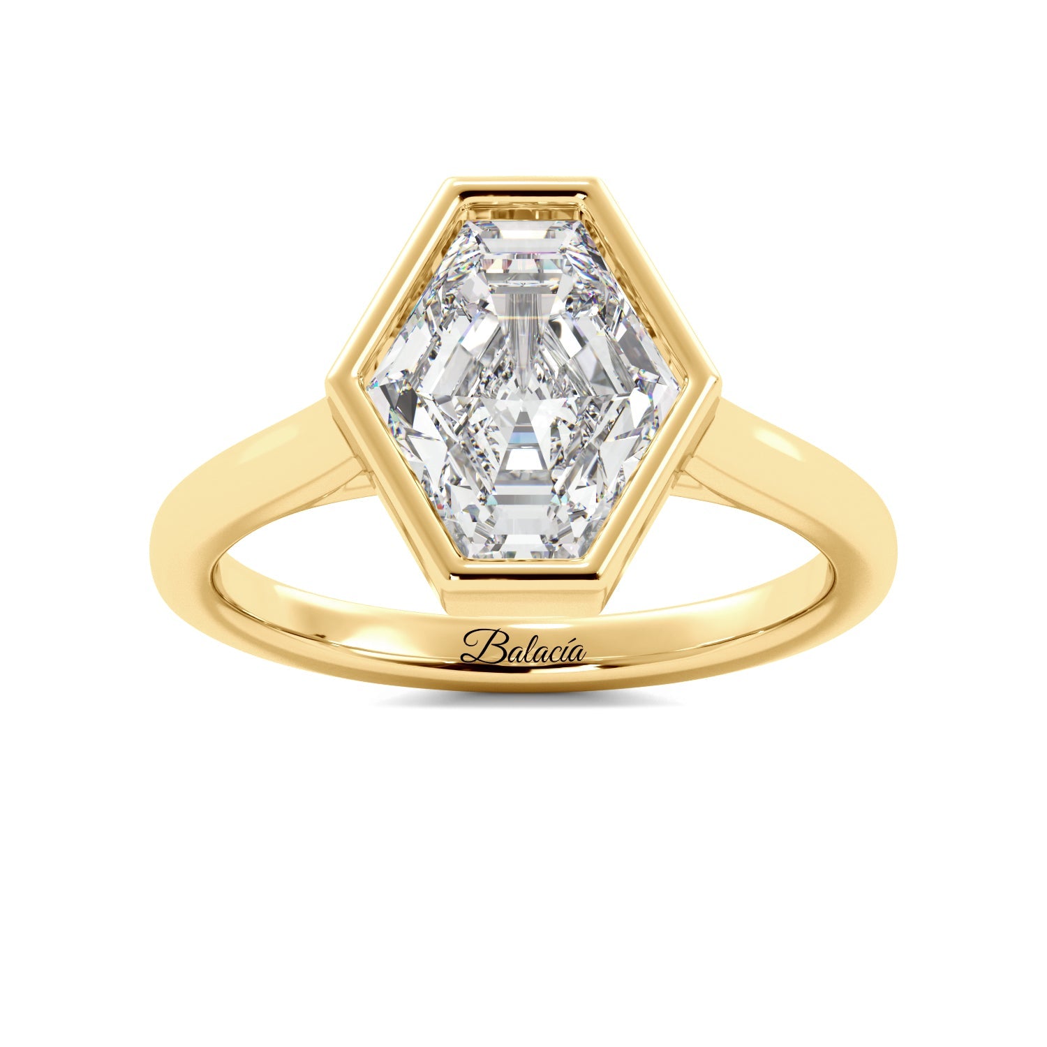 Yellow Gold Elongated Hexagon Bezel Ring goth