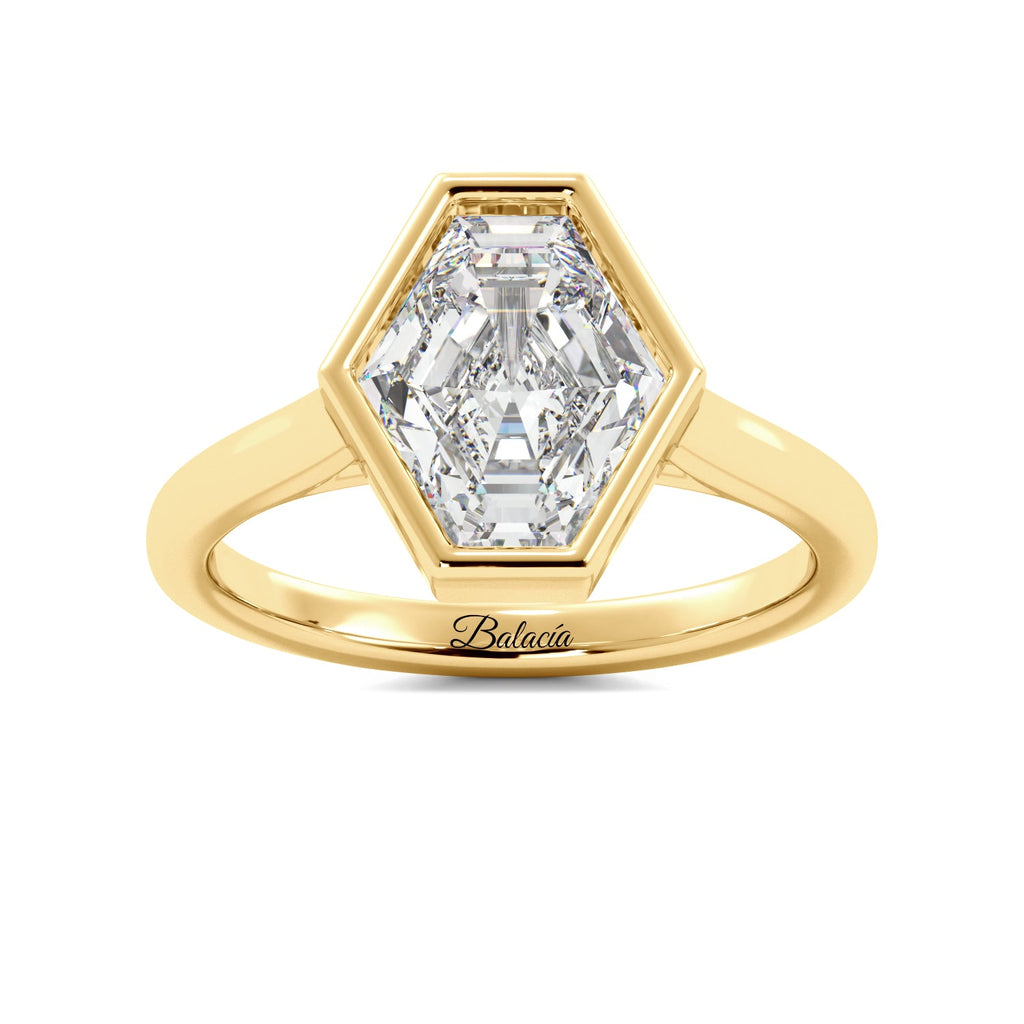 Yellow Gold Elongated Hexagon Bezel Ring goth
