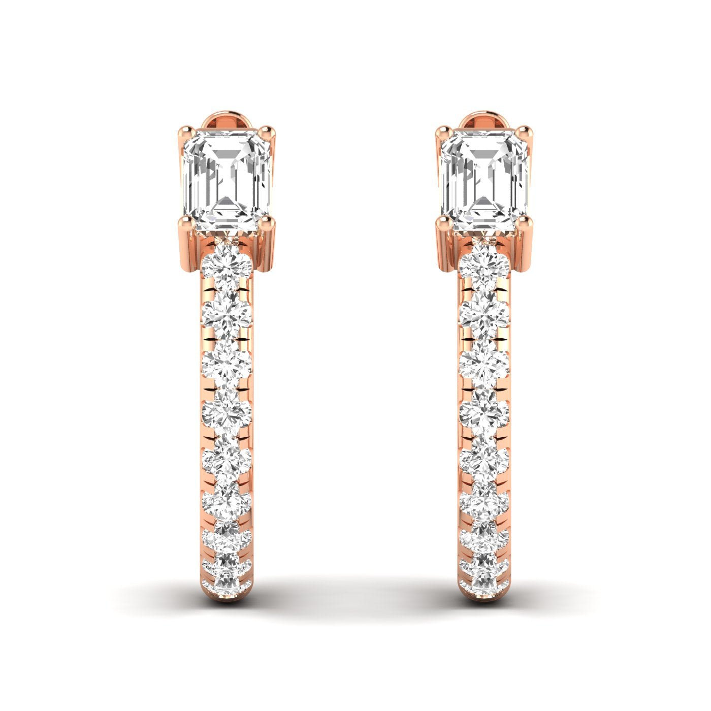 Emerald Cut and Round Hoops Diamond Earrings - Balacia