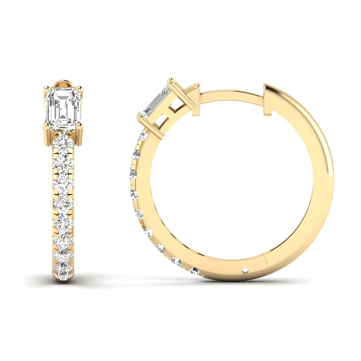 Emerald Cut and Round Hoops Diamond Earrings - Balacia