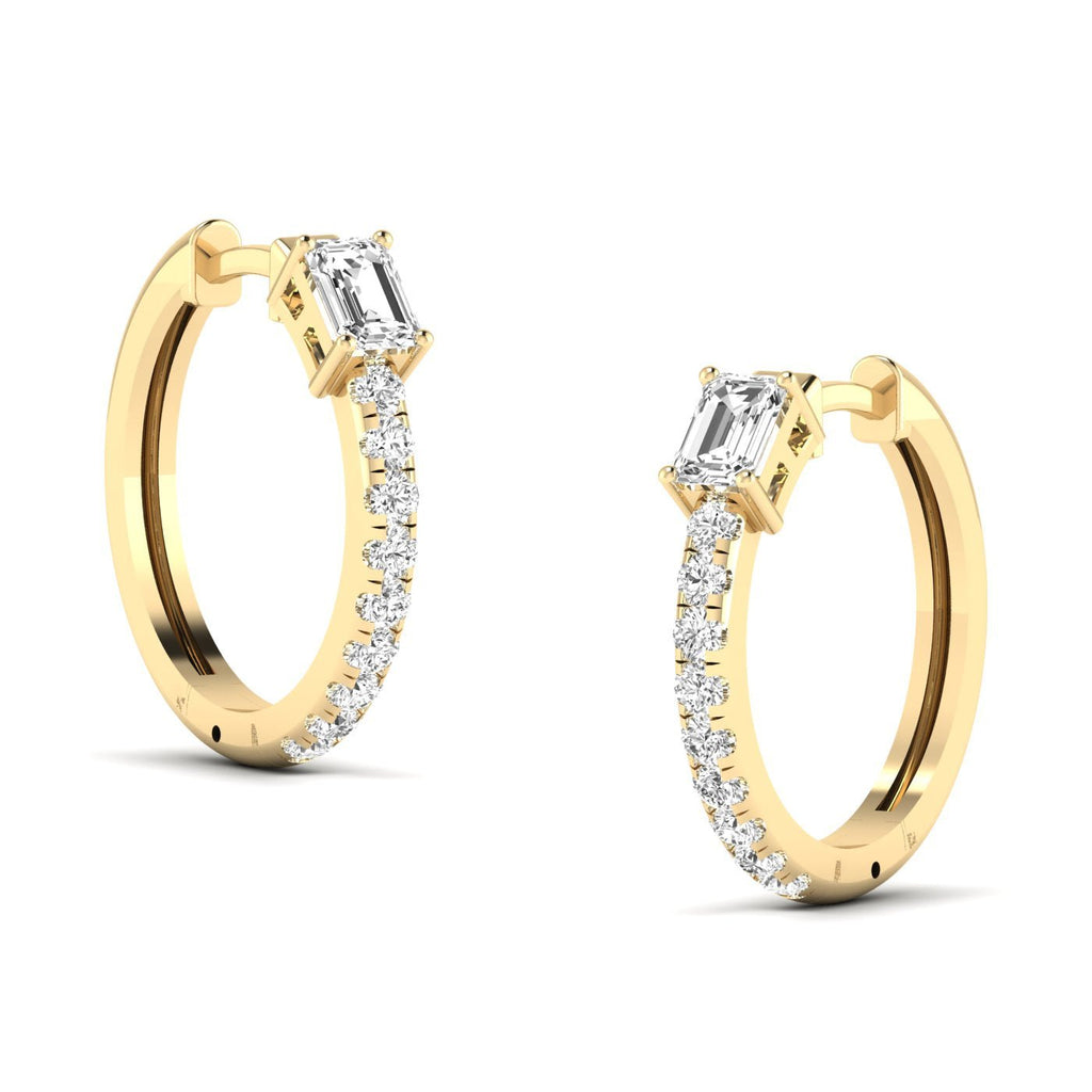 Emerald Cut and Round Hoops Diamond Earrings - Balacia