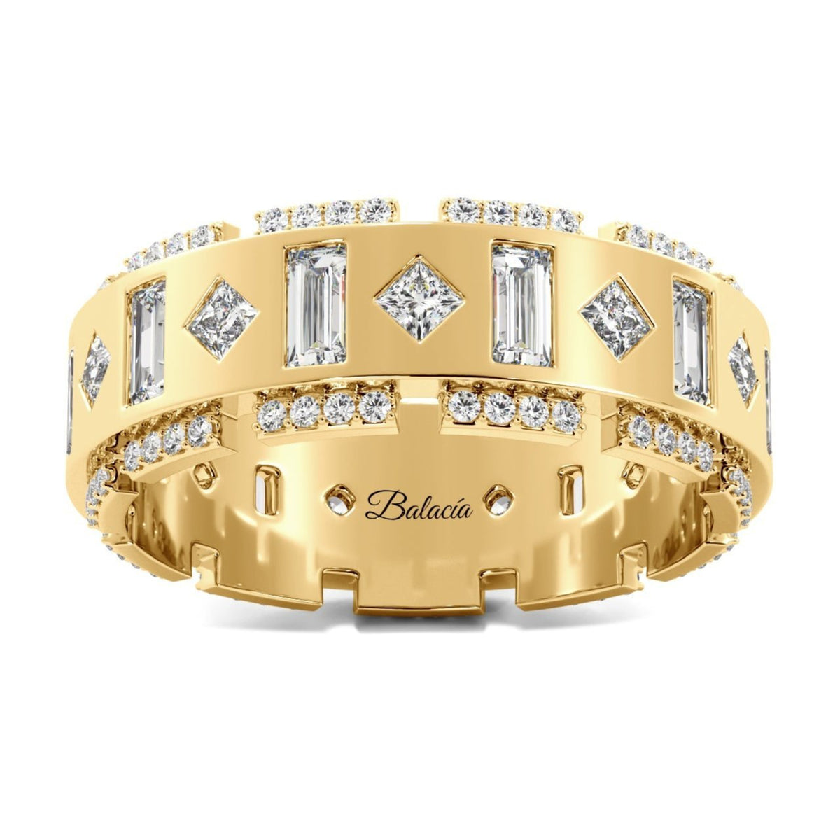 Emerald cut square gold mens wedding band