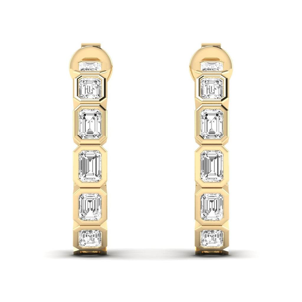 Emerald Cut Bezel Diamond Hoop Earrings - Balacia