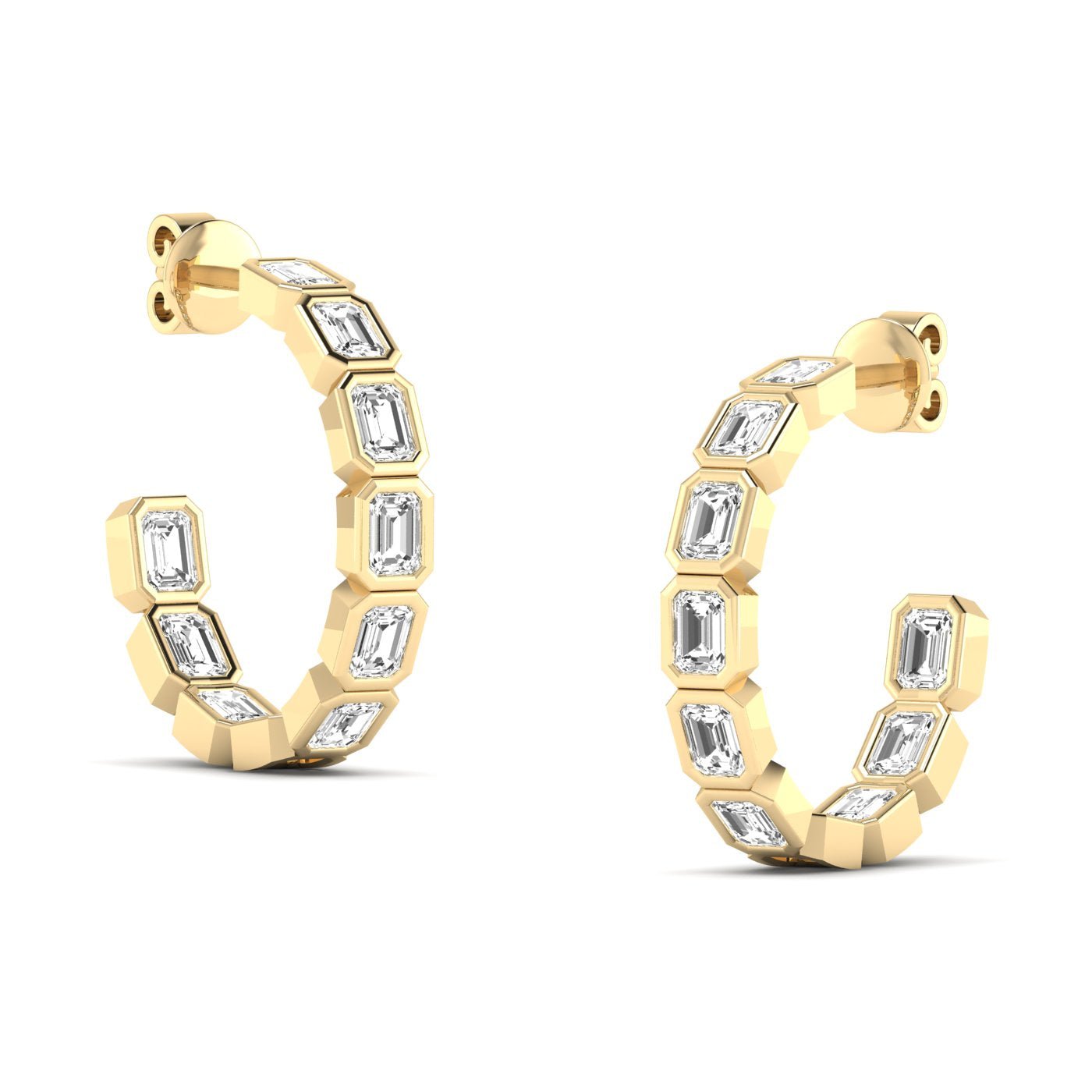 Emerald Cut Bezel Diamond Hoop Earrings - Balacia