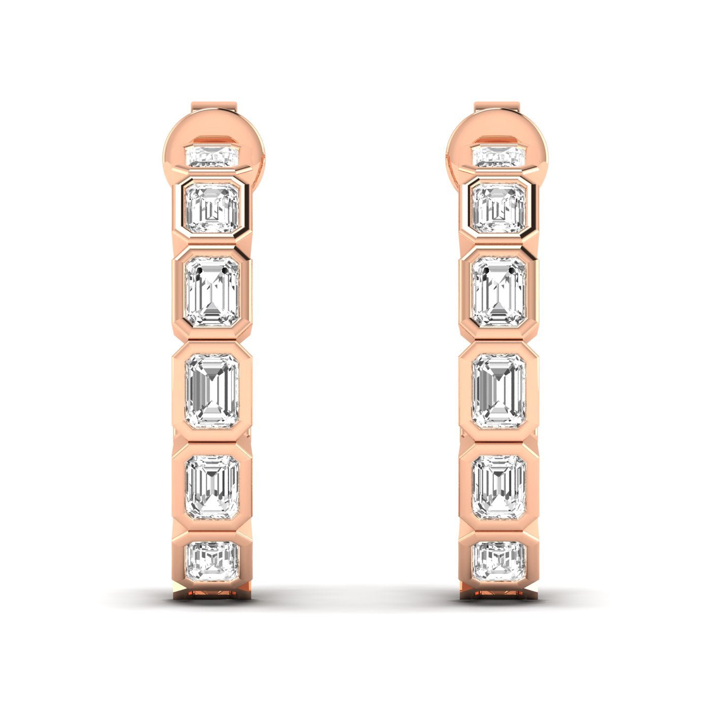 Emerald Cut Bezel Diamond Hoop Earrings - Balacia