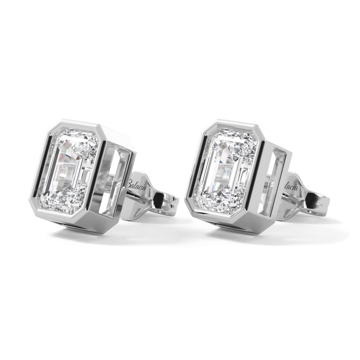 Emerald Cut Diamond Bezel Stud Earrings