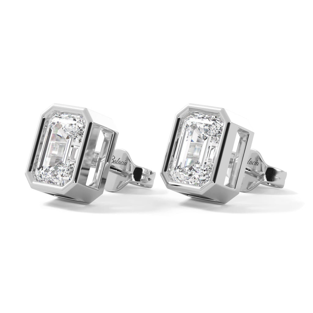 Emerald Cut Diamond Bezel Stud Earrings