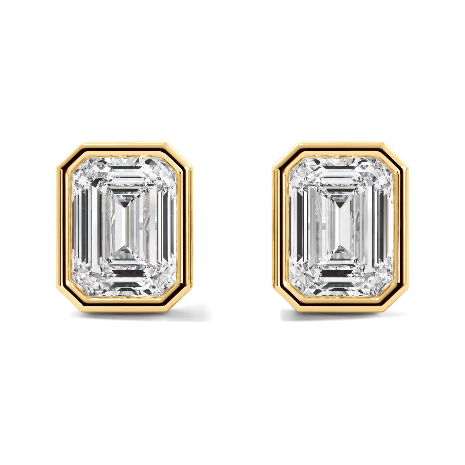 Gold Emerald Cut Bezel Diamond Stud Earrings