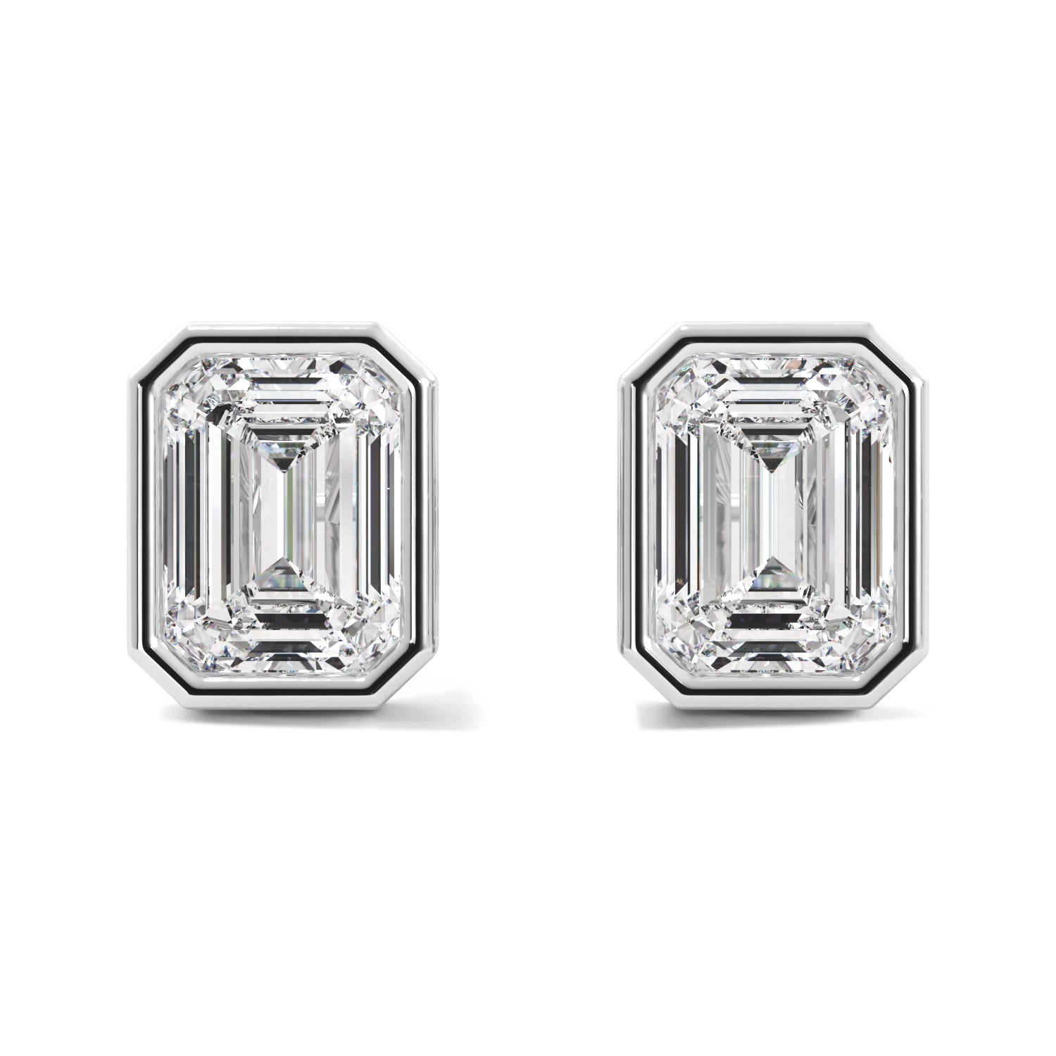 Emerald Cut Bezel Diamond Stud Earrings