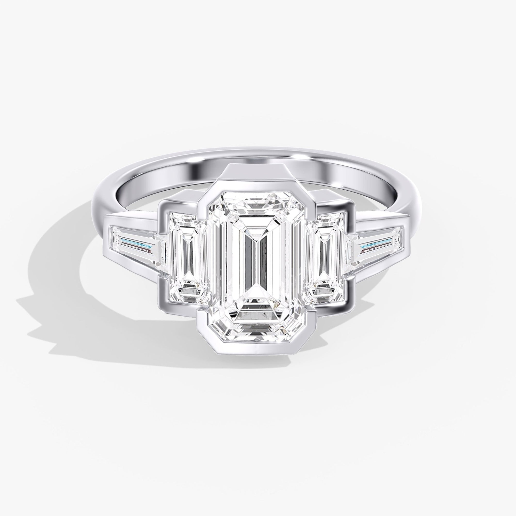 Emerald Cut Diamond 5 Stone Bezel Ring Front View