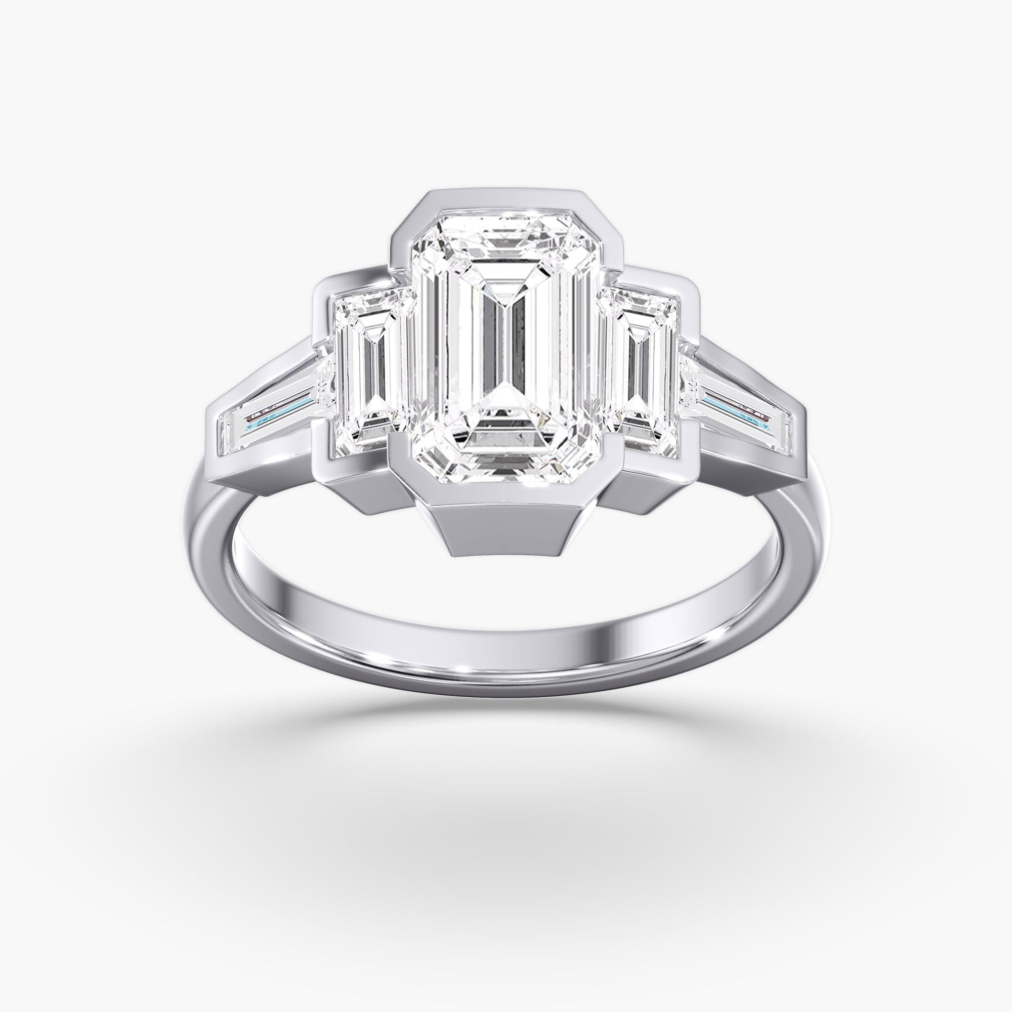 Emerald Cut Diamond 5 Stone Bezel Ring