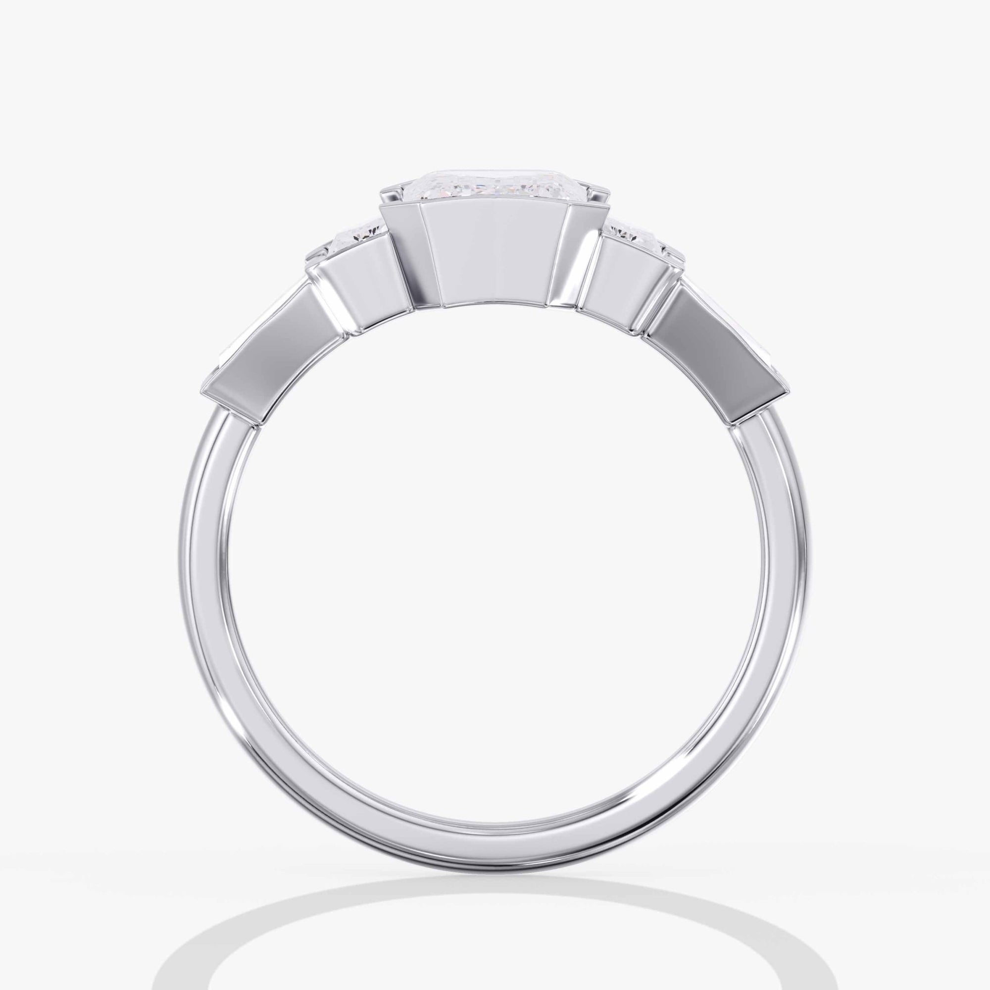 Emerald Cut Diamond 5 Stone Bezel Ring Side View