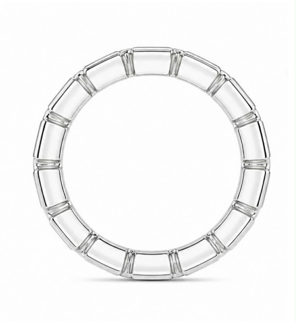 White Gold Emerald Diamond Bezel Eternity Band Full Side View