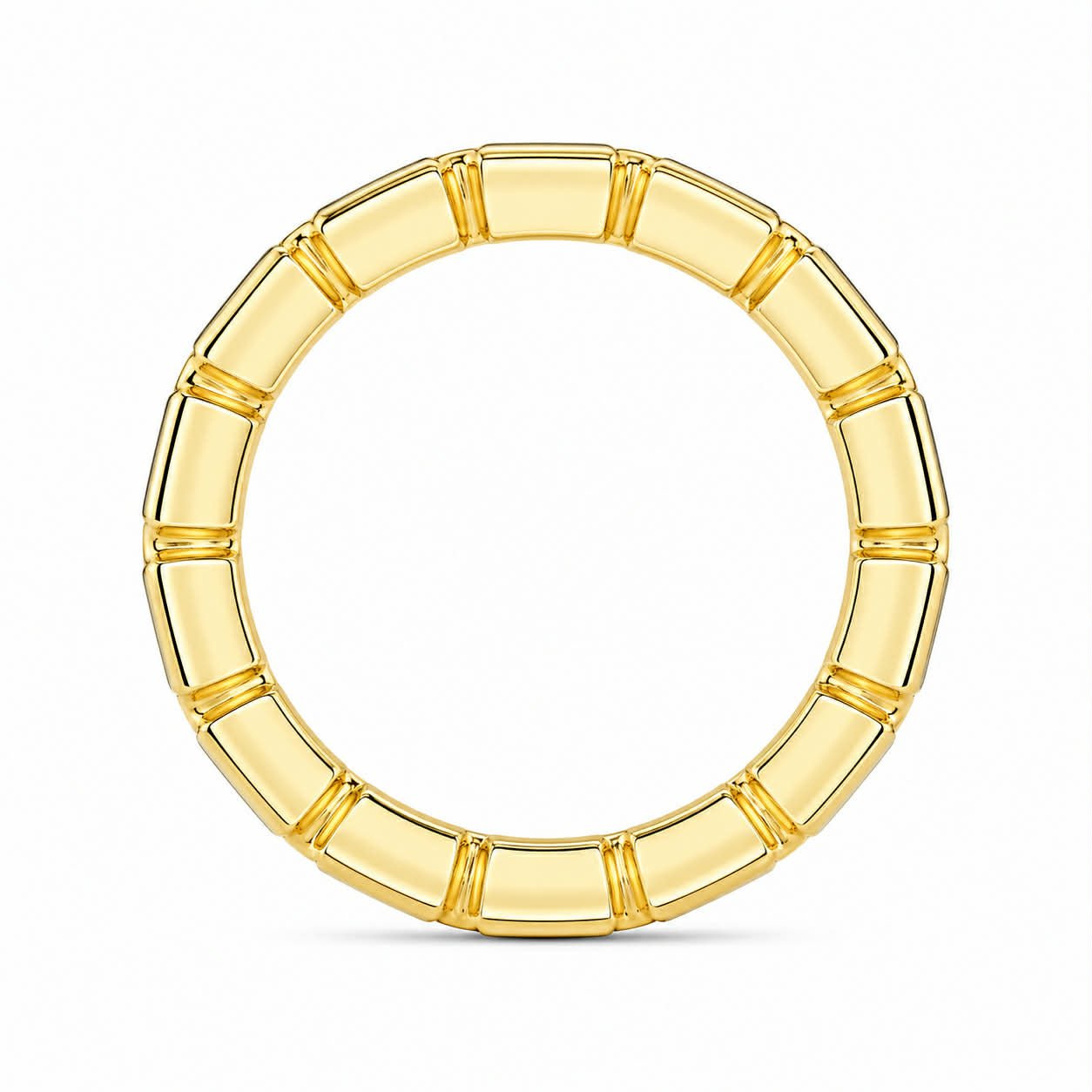 Yellow Gold Emerald Diamond Bezel Eternity Band Full Side View