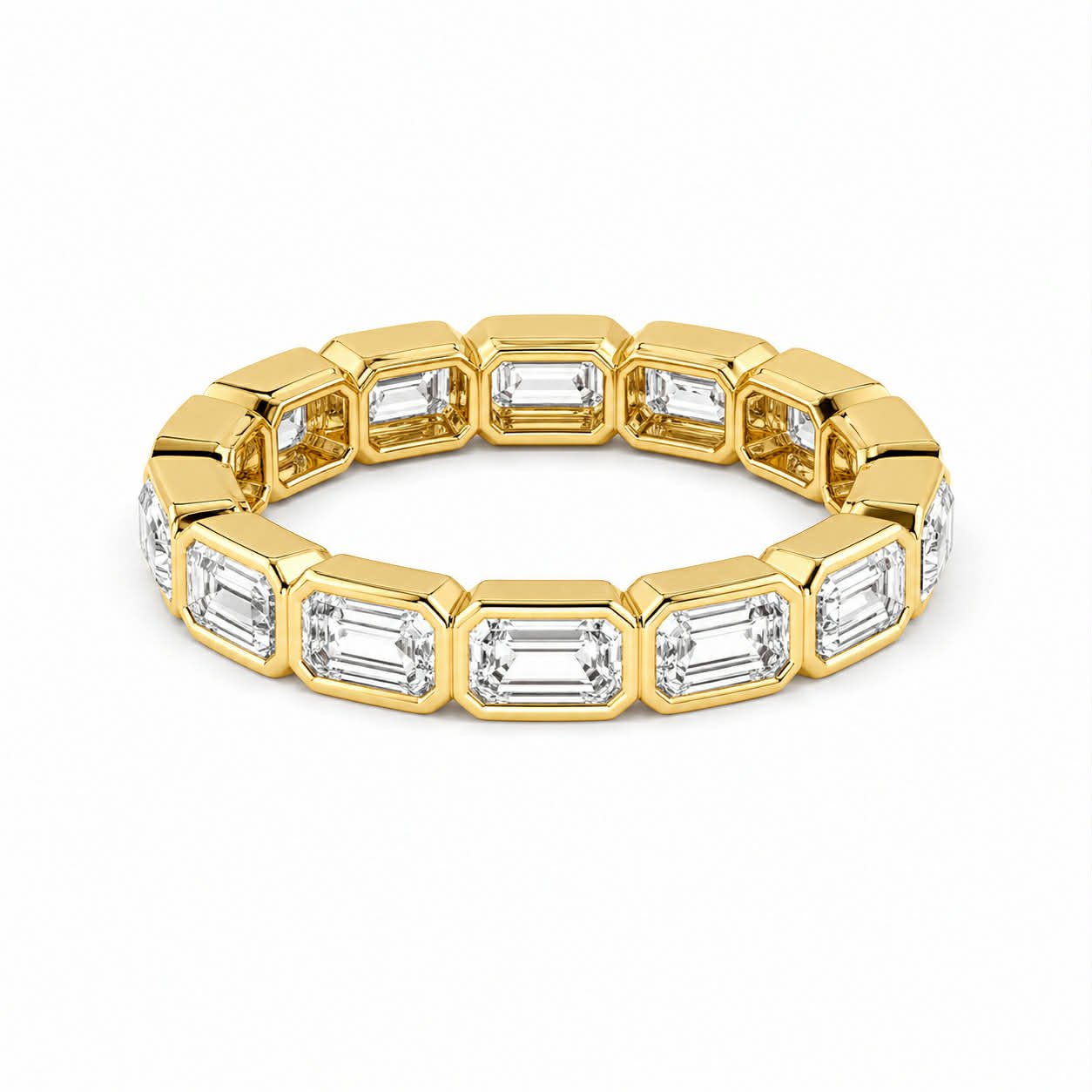 Yellow Gold Emerald Diamond Bezel Eternity Band Full View