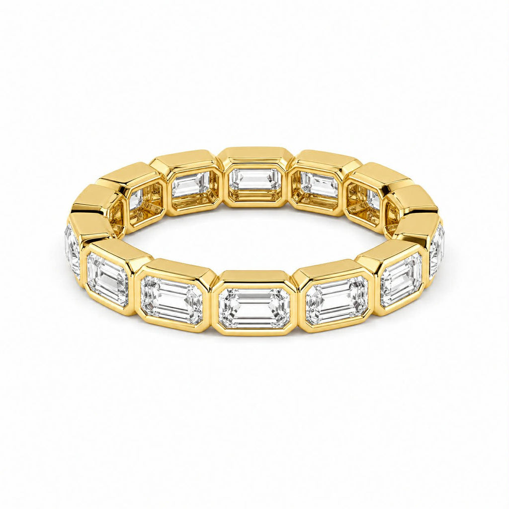 Yellow Gold Emerald Diamond Bezel Eternity Band 