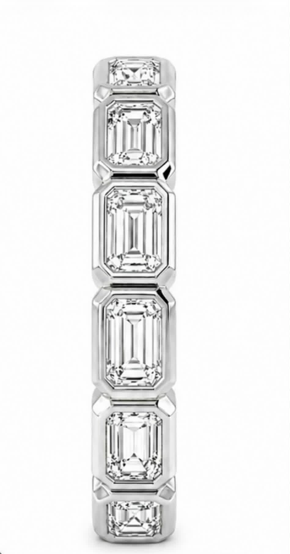 White Gold Emerald Diamond Bezel Eternity Band Side View