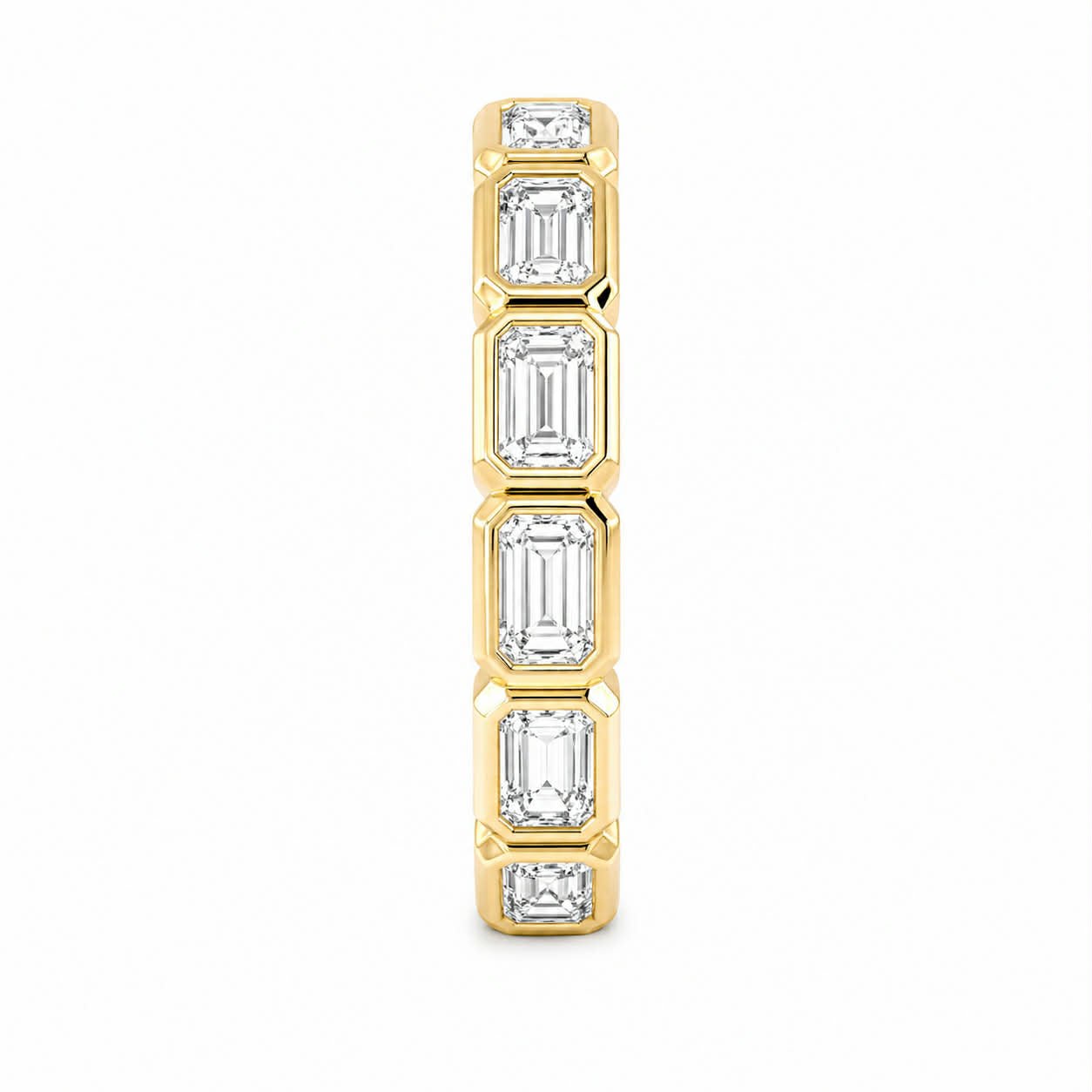 Yellow Gold Emerald Diamond Bezel Eternity Band Side 