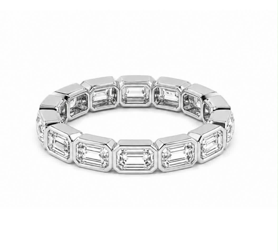 White Gold Emerald Diamond Bezel Eternity Band Full View
