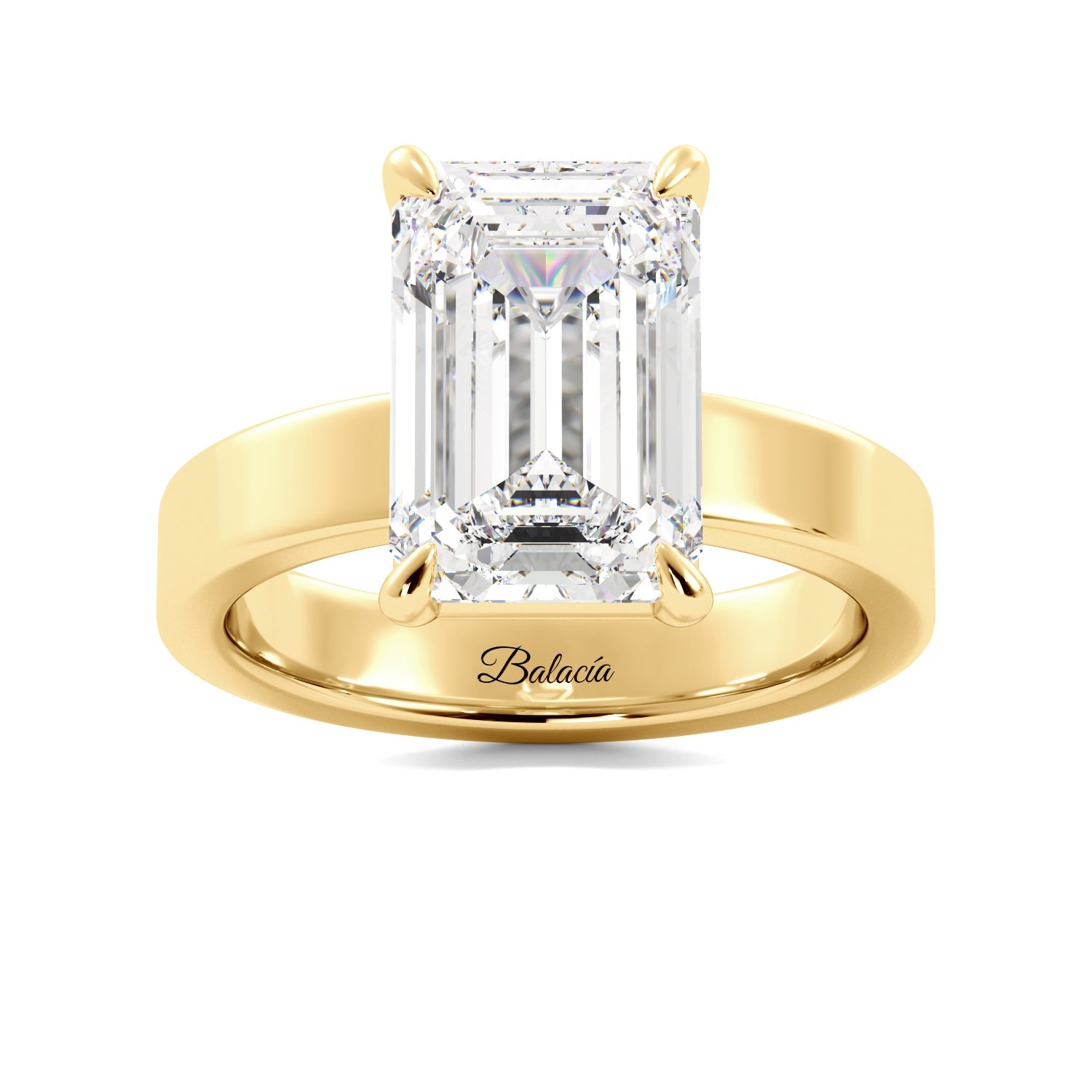 Gold Emerald Cut Diamond Cigar Solitaire Engagement Ring