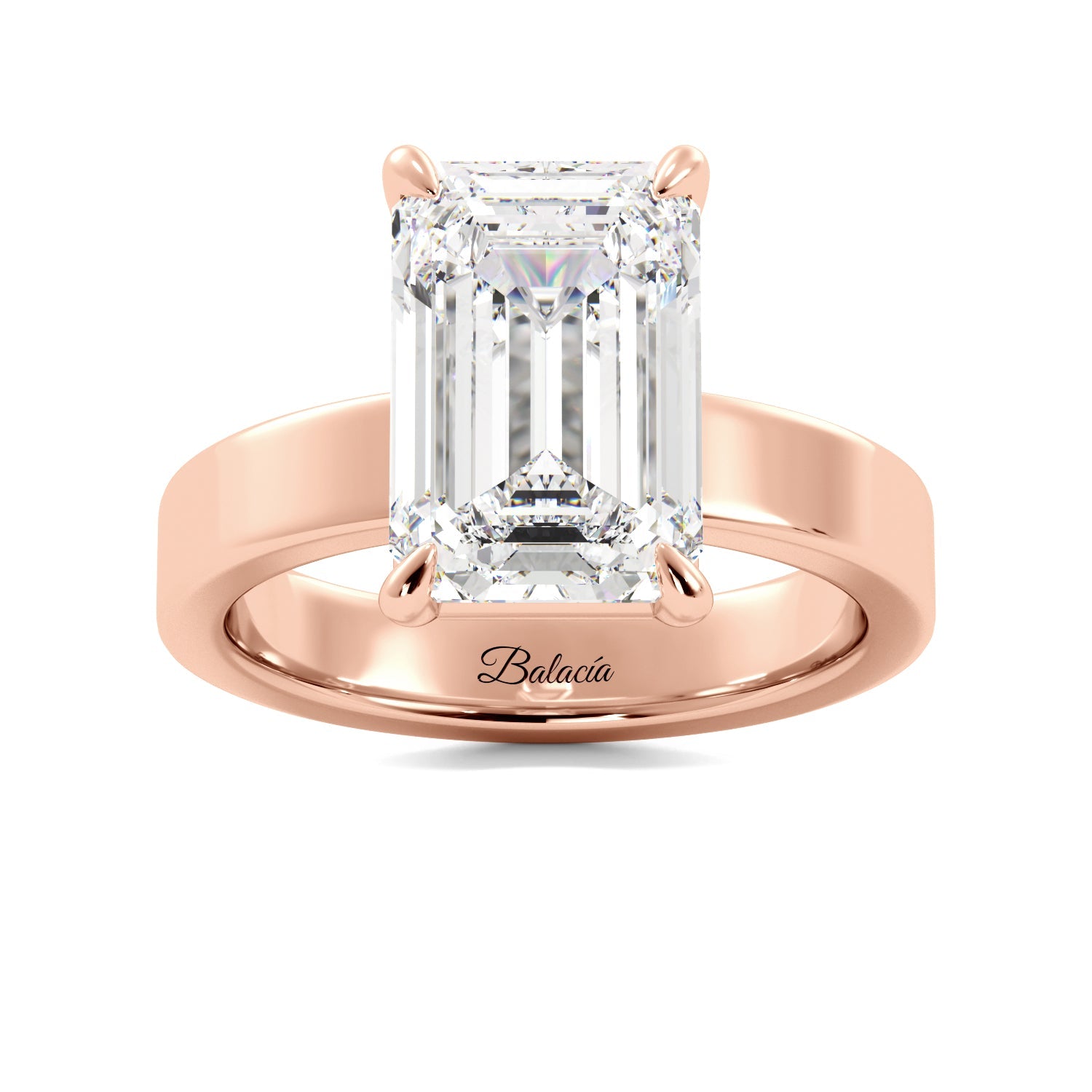 Rose Gold Emerald Cut Diamond Cigar Solitaire Engagement Ring