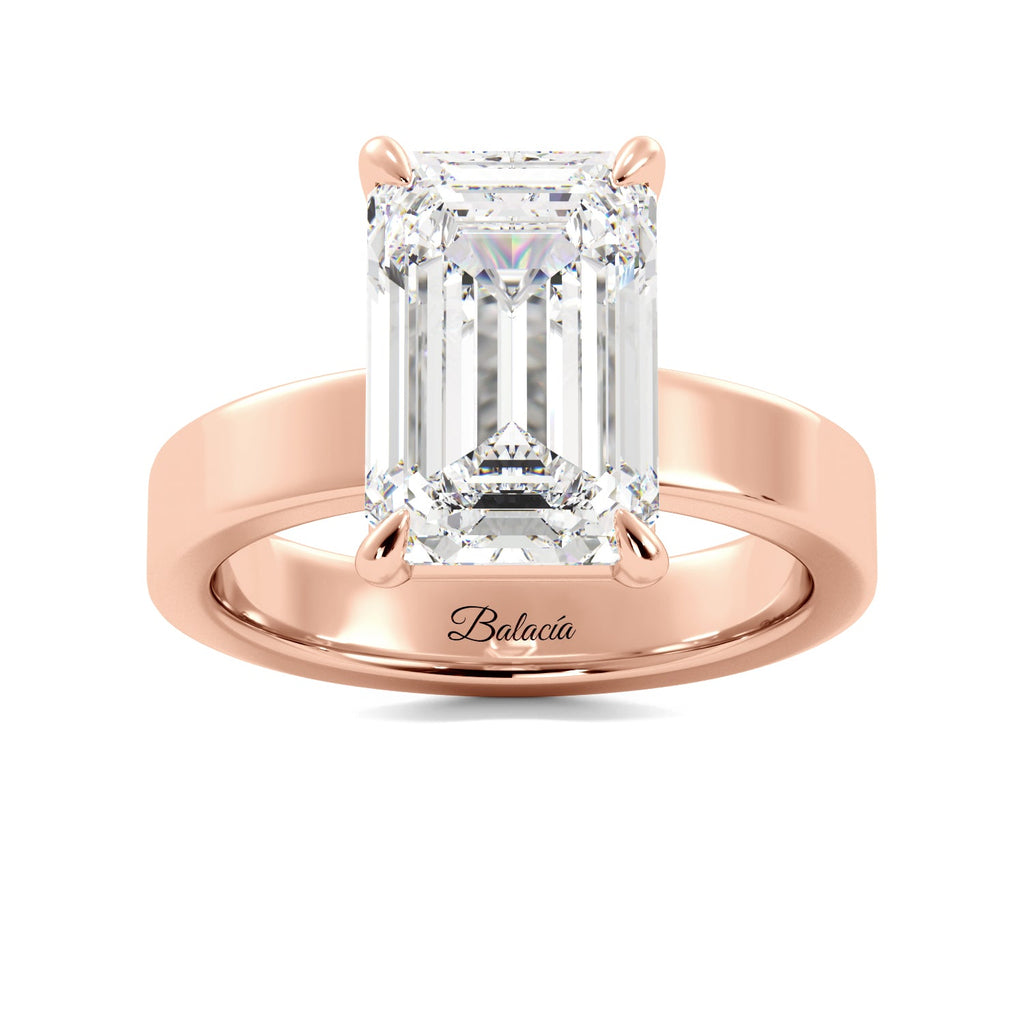 Rose Gold Emerald Cut Diamond Cigar Solitaire Engagement Ring