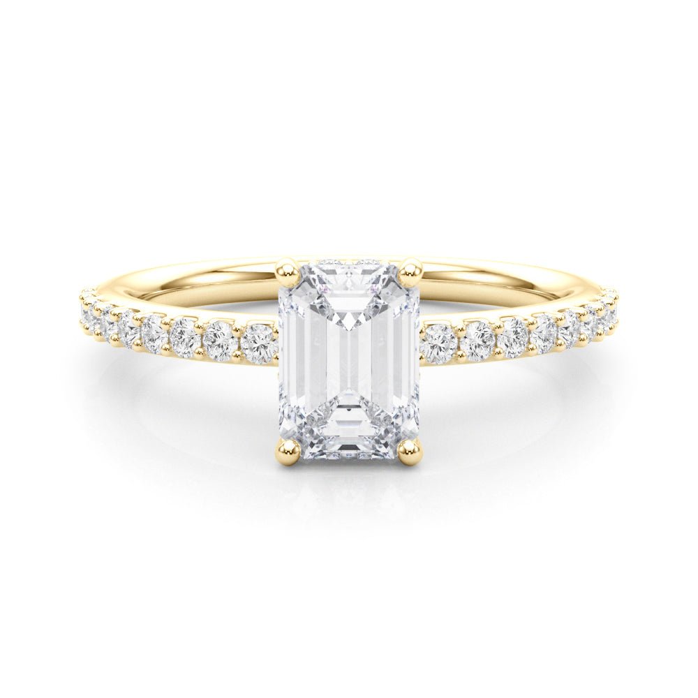 Emerald Cut Diamond Pavé Engagement Ring yellow Gold Front