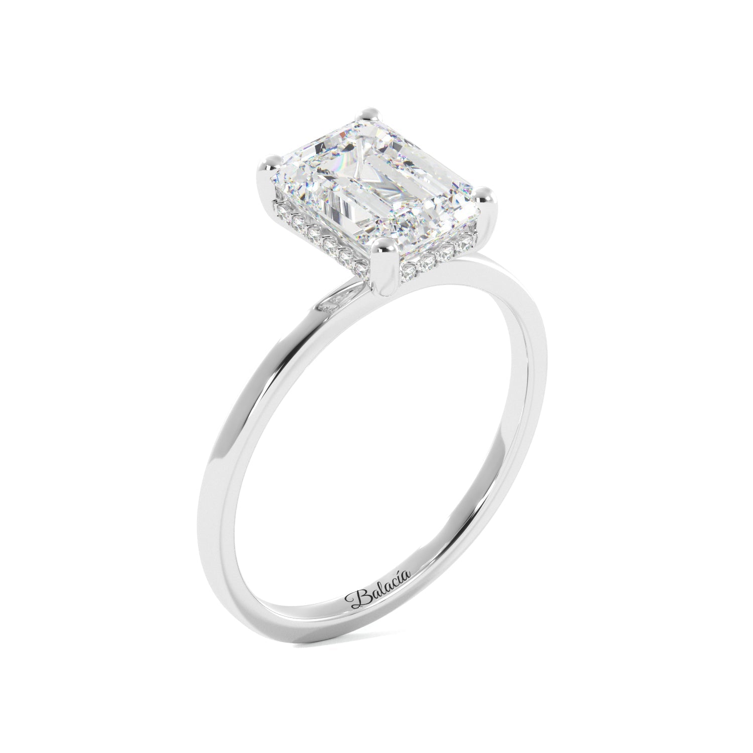 Emerald Cut Diamond Hidden Halo Solitaire - Balacia