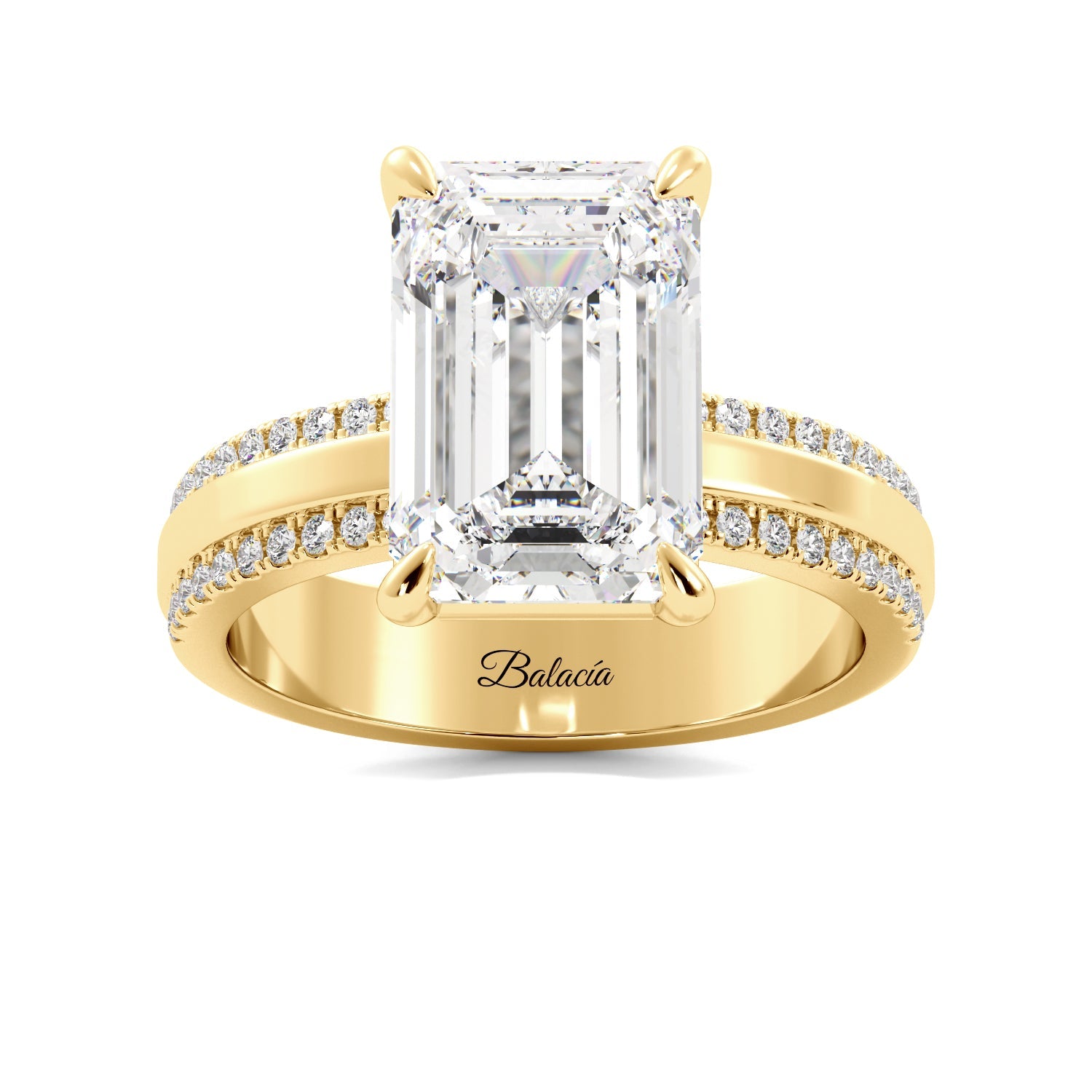 Gold Emerald Cut Diamond Modern Cigar Band Engagement Ring
