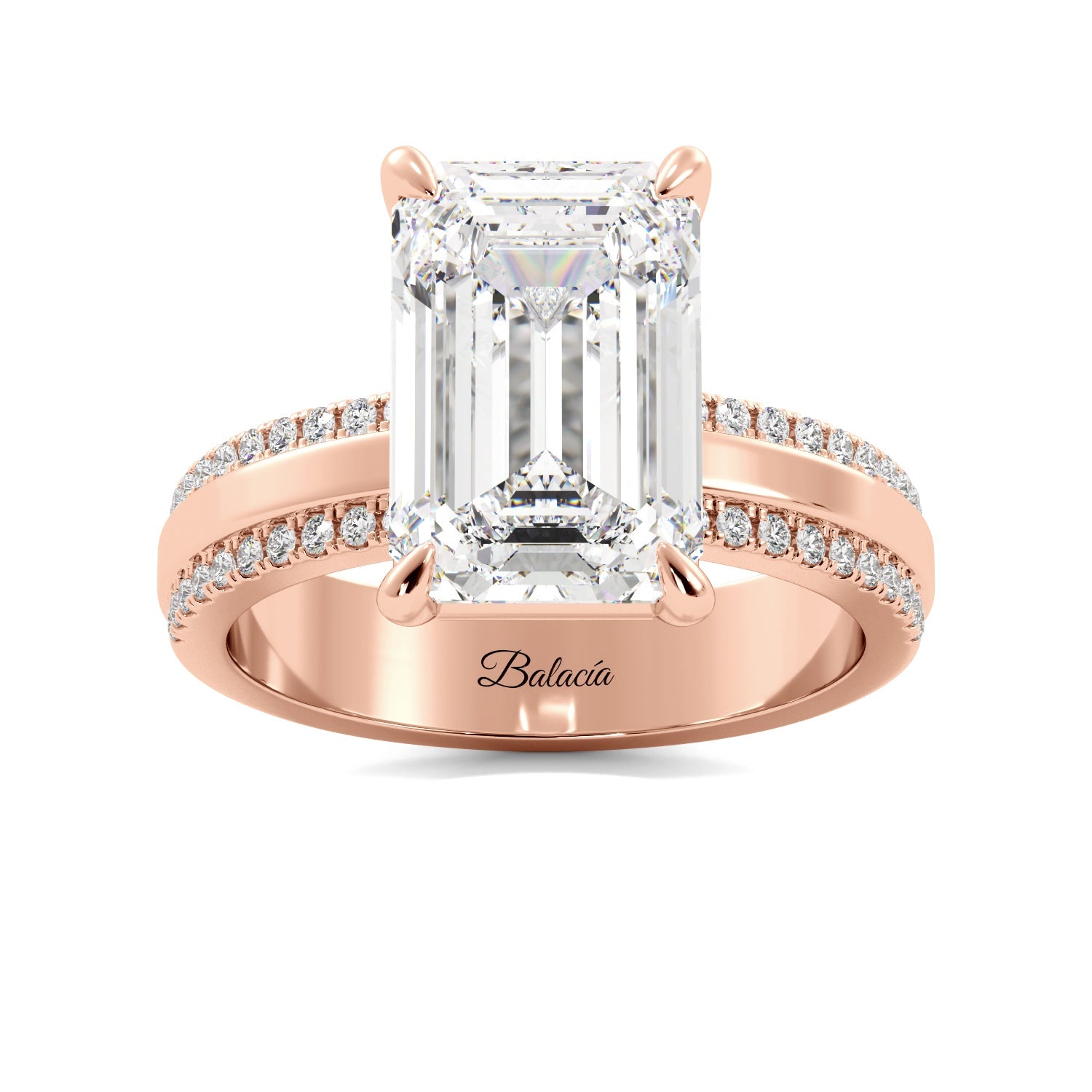 Rose Gold Emerald Cut Diamond Modern Cigar Band Engagement Ring
