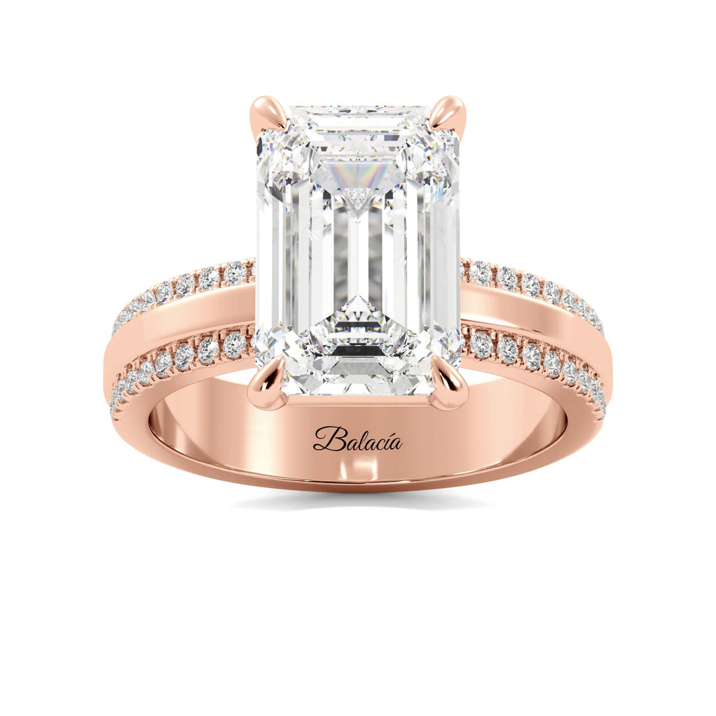 Rose Gold Emerald Cut Diamond Modern Cigar Band Engagement Ring