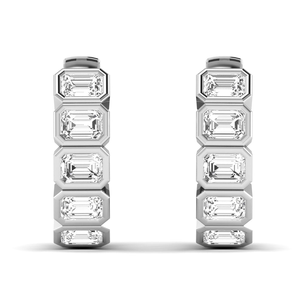 Emerald Cut East West Hoop Diamond Earrings - Balacia