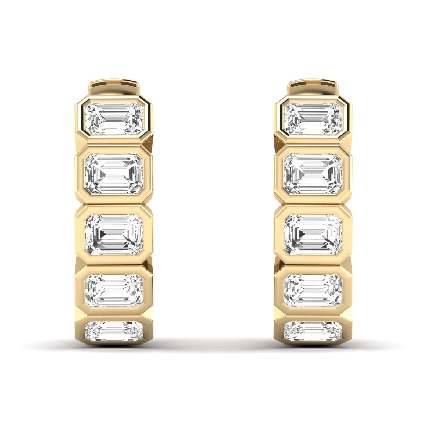 Emerald Cut East West Hoop Diamond Earrings - Balacia