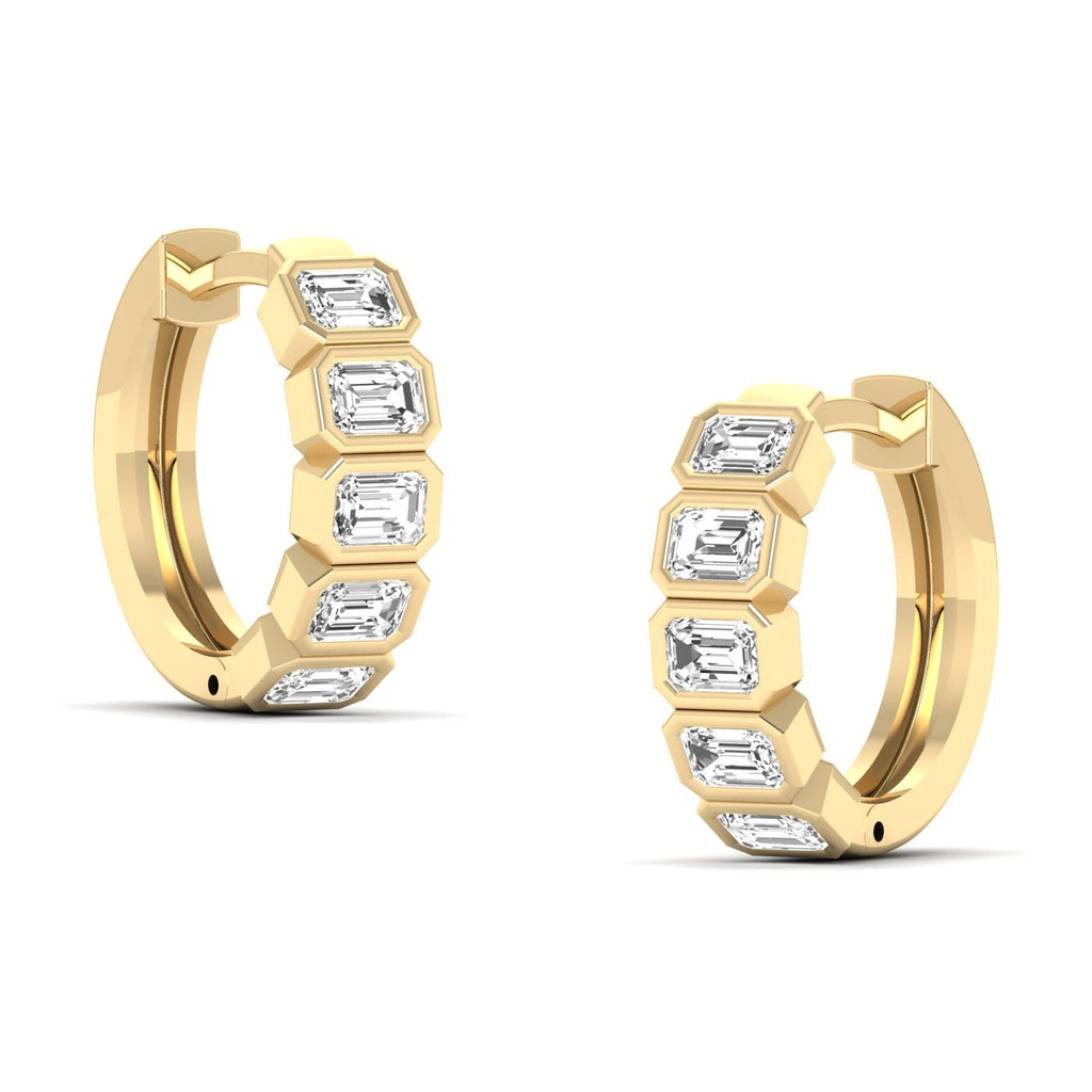 Emerald Cut East West Hoop Diamond Earrings - Balacia