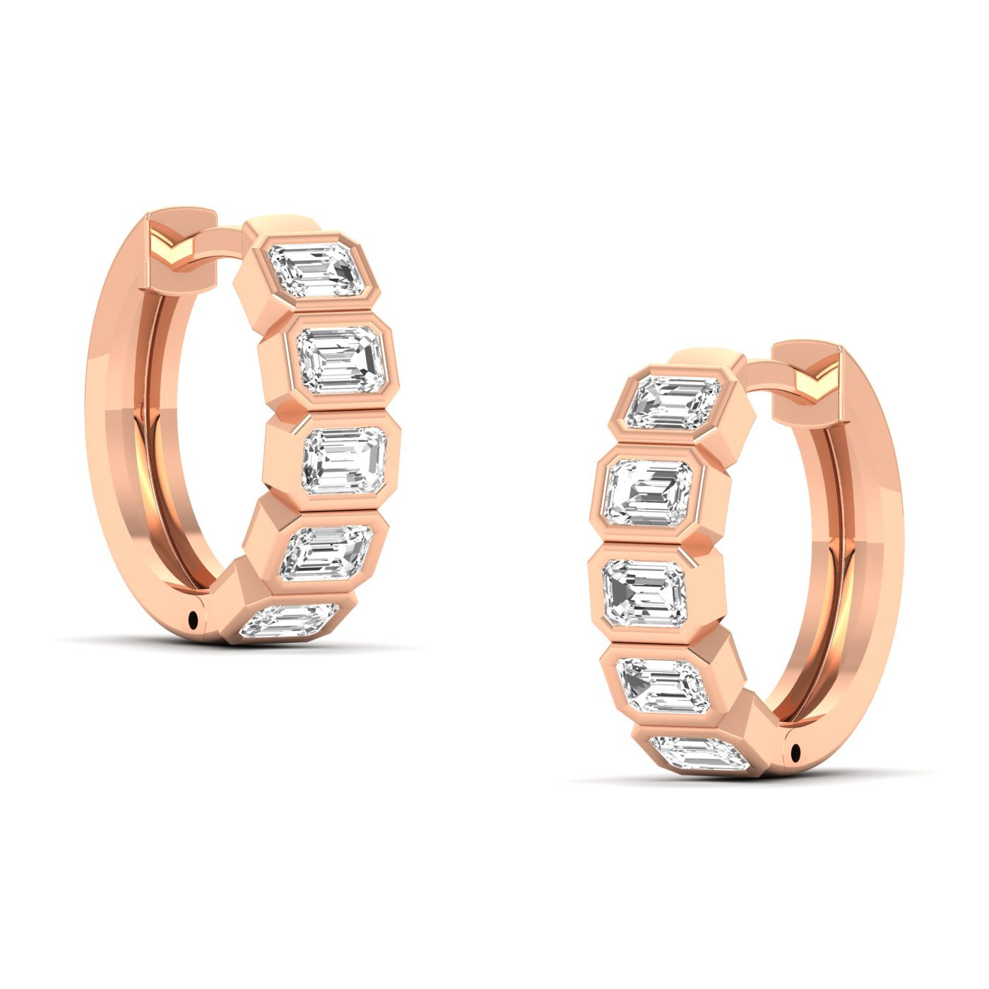 Emerald Cut East West Hoop Diamond Earrings - Balacia