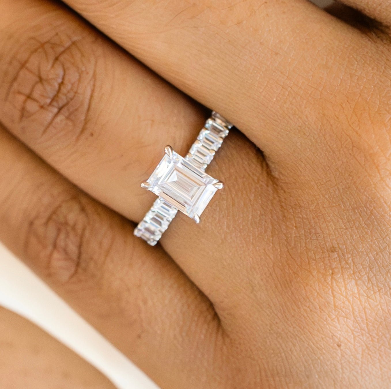 Emerald Cut Engagement Ring with Emerald Cut Side Diamonds - Balacia