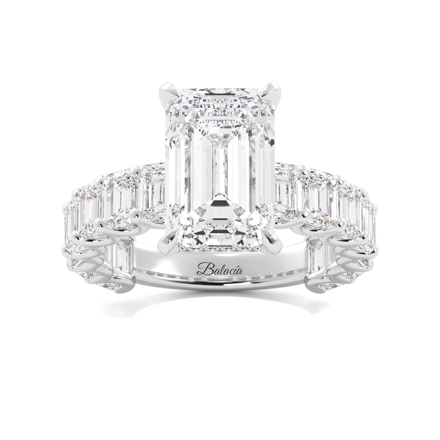 Emerald Cut Engagement Ring with Emerald Cut Side Diamonds - Balacia