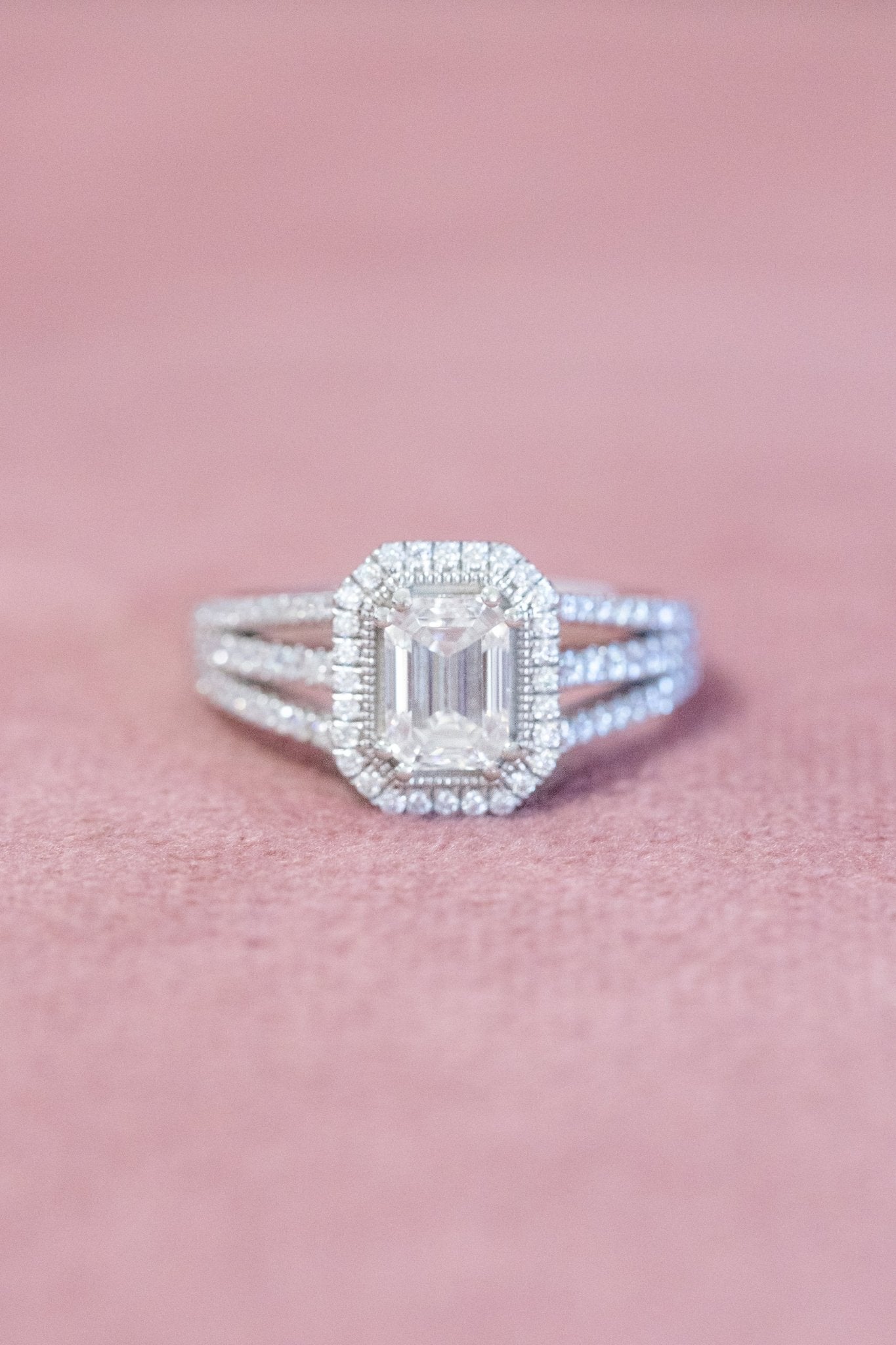 Emerald cut vintage lab diamond engagement ring