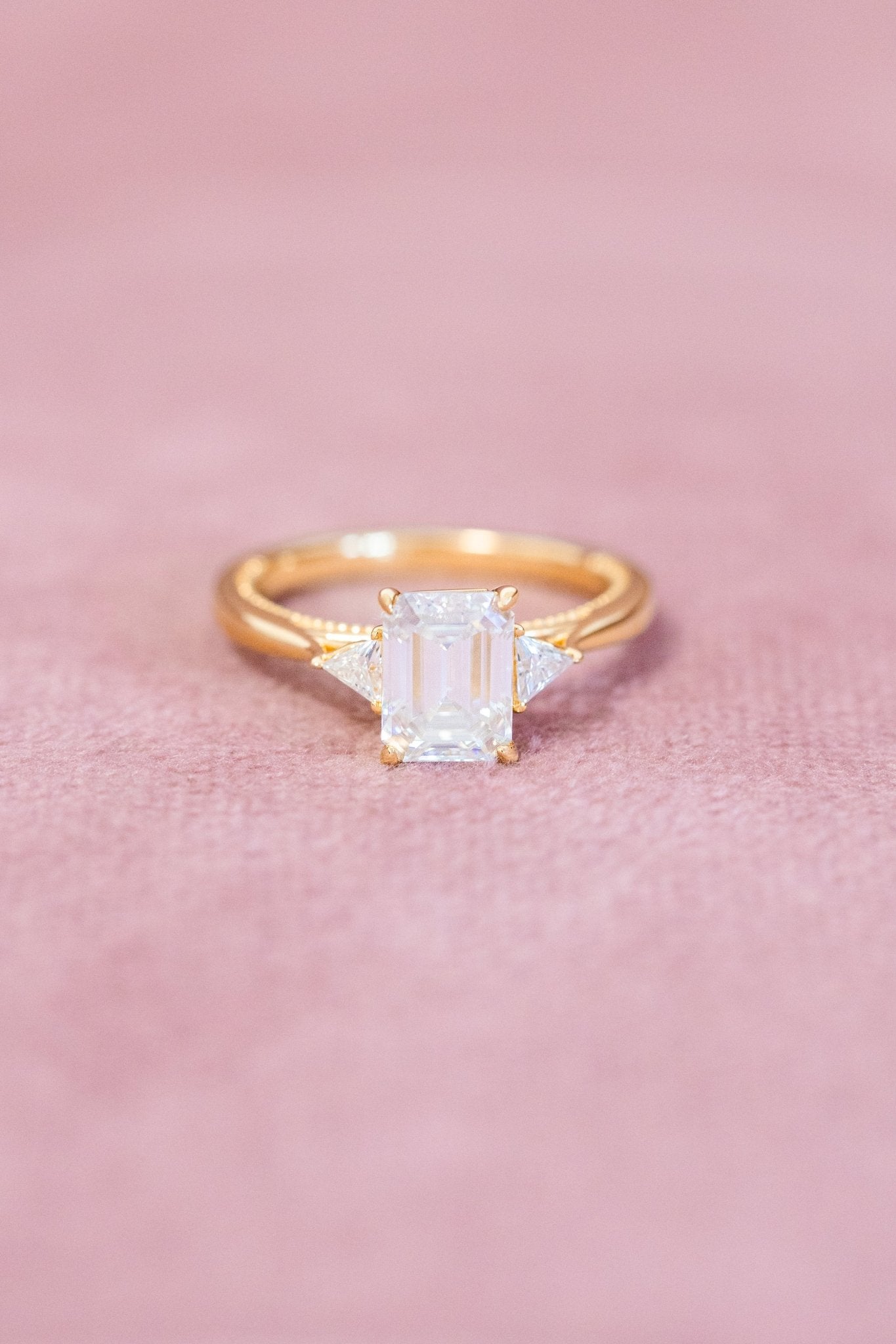 Emerald Cut Moissanite Three Stone Triangles Engagement Ring - Balacia