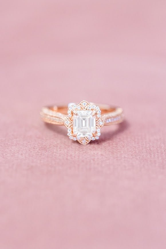 Emerald Cut Natural Diamond Halo Designer Engagement Ring - Balacia