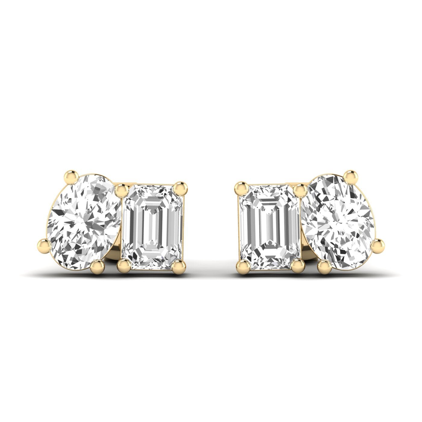 Emerald Cut &amp; Oval Diamond Toi et Moi Earrings - Balacia