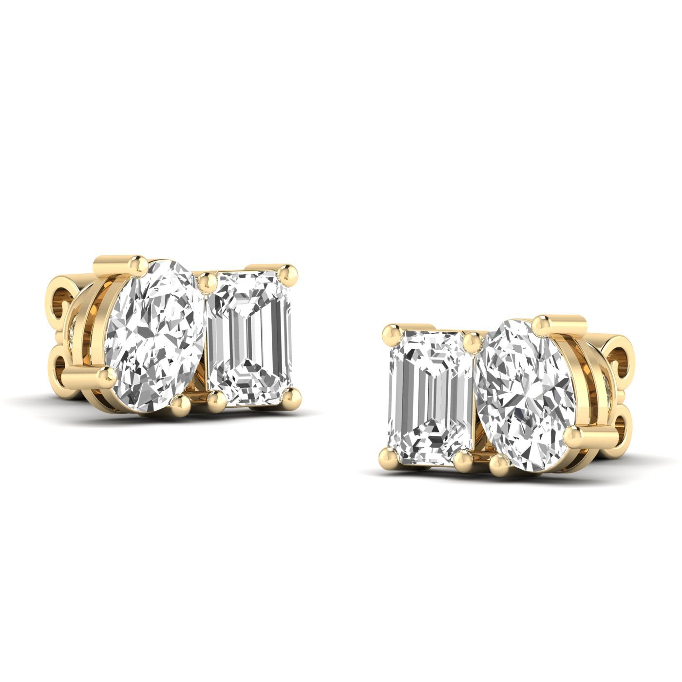 Emerald Cut &amp; Oval Diamond Toi et Moi Earrings - Balacia