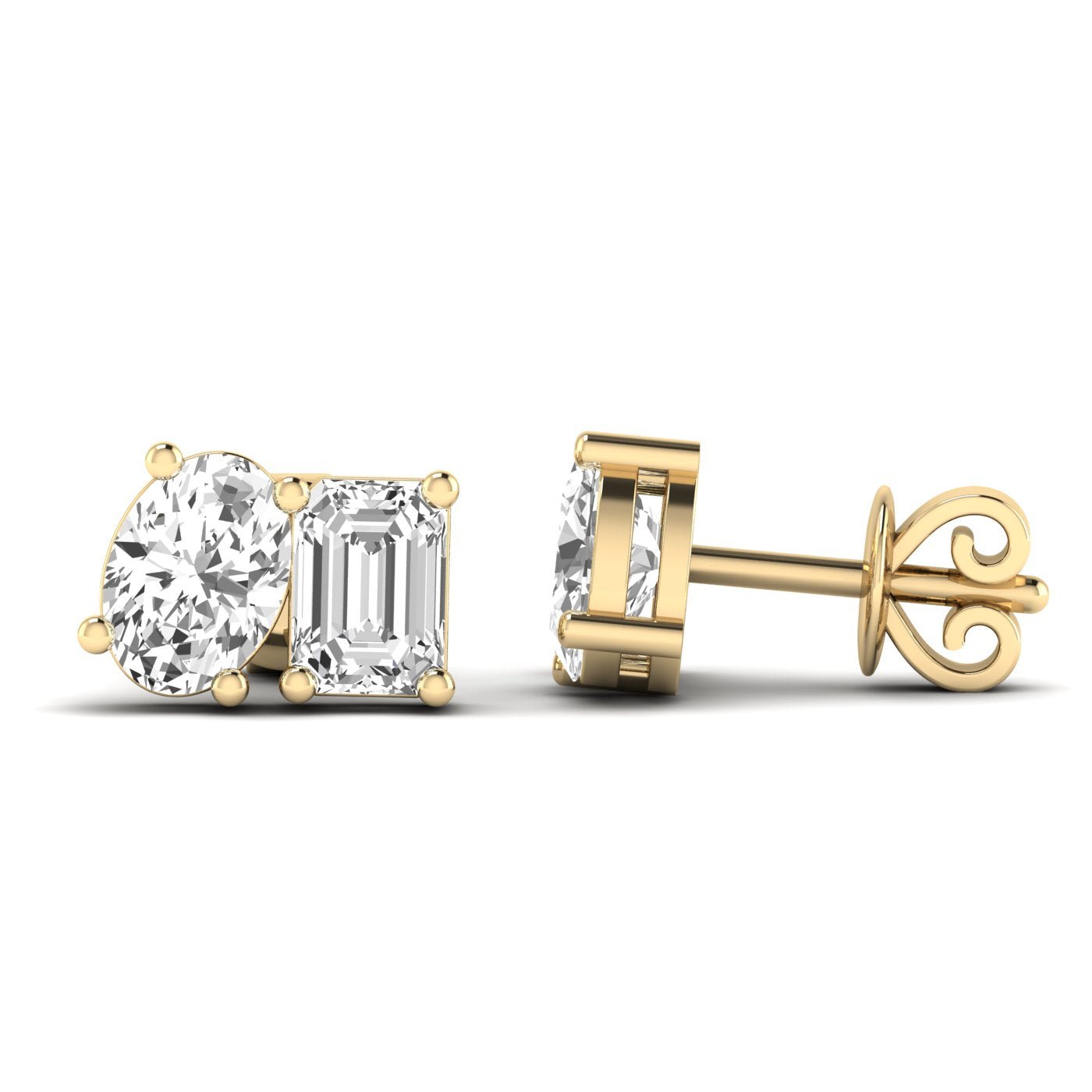 Emerald Cut &amp; Oval Diamond Toi et Moi Earrings - Balacia